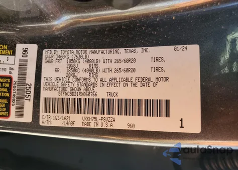 2024 Toyota Tundra Crewmax Platinum z USA, uszkodzony, nr VIN 5TFNC5DB1RX060766